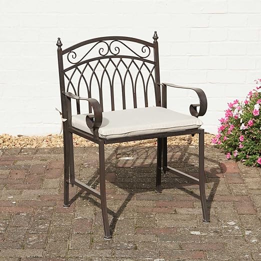Amazon De Garten Stuhl Mit Sitzkissen Faltbar Metall Garten Sessel Antik Bronze Finish Flach Zusammenklappbar Fur Einfache Aufbewahrung Versailles Metall Garten Mobel