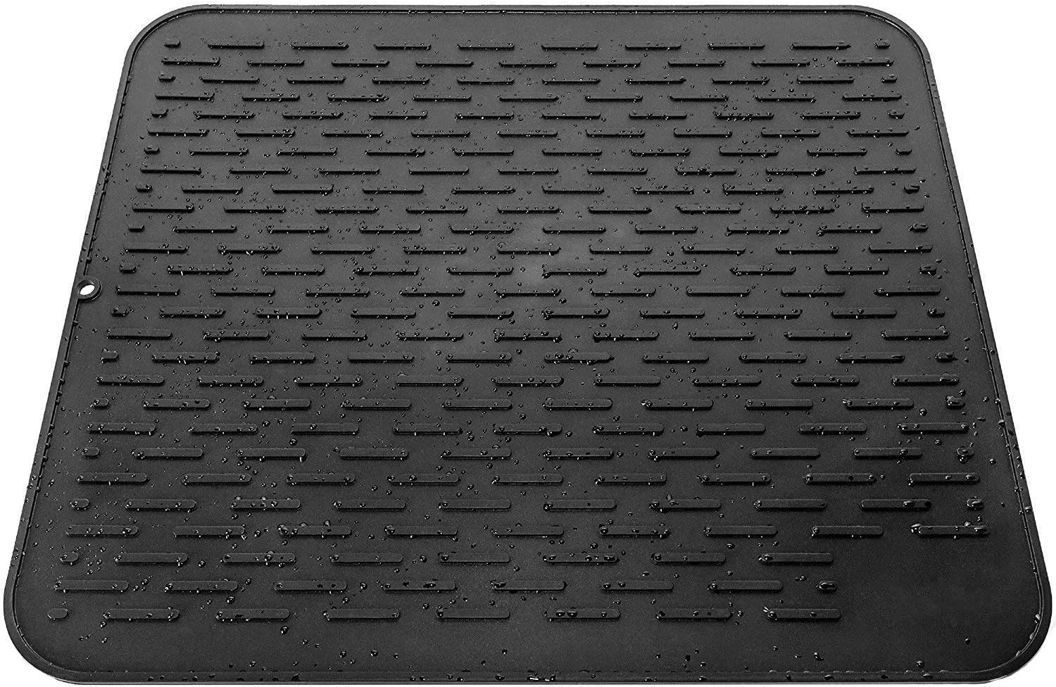 Premium XL Silicone Dish Drying Mat | Dish Washer Safe | Heat Resistant Trivet | 17.8 x 15.8 inch (Black)