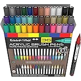 TOOLI-ART 36 Flexible Brush Tip Acrylic Paint Pens Markers Set 1-7mm Line for Rock Painting, Glass, Mugs, Wood, Metal, Canvas, Plastic. Non Toxic Waterbased Quick Drying