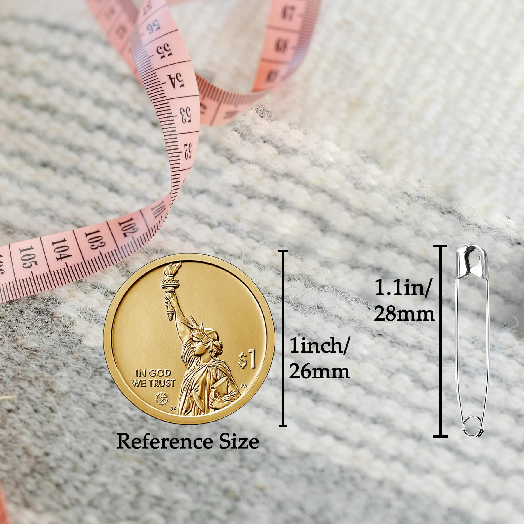 1000PCS Safety Pins, 1.1 inch Small Safety Pins, Rust-Resistant Nickel Plated Steel, Sharp Edge Safety Pin for Clothes, Sewing, Arts & Craft, 28mm Decorative Safety Pins (Silver)