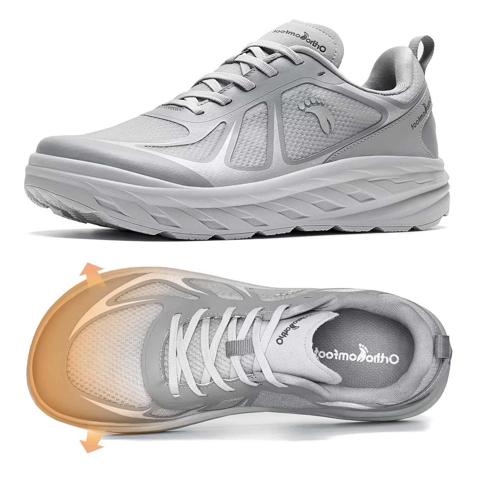 Photo 1 of Women's Orthopedic Diabetic Wide Walking Shoes: Adjustable Fit Orthotic Arch Support Plantar Fasciitis Metatarsal Sneakers, Cushioned Thick Sole Outdoor Golf Training Tennis Shoes Gray Size 9.5