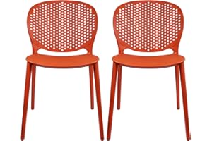 2xhome Set of 2 Patio Dining Chairs | Modern Stackable Outdoor Pool Side Chair | Weather Resistant Plastic for Yard, Porch, Balcony, Kitchen, Orange
