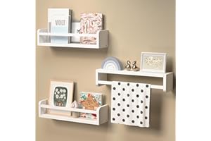 Boswillon White Floating Shelves Set of 3, Wall Mounted Nursery Bookshelf for Kids Room Storage, Classic White Floating Shelves for Wall, Baby Book Shelves for Kids Bedroom Toddler Room Decor - White