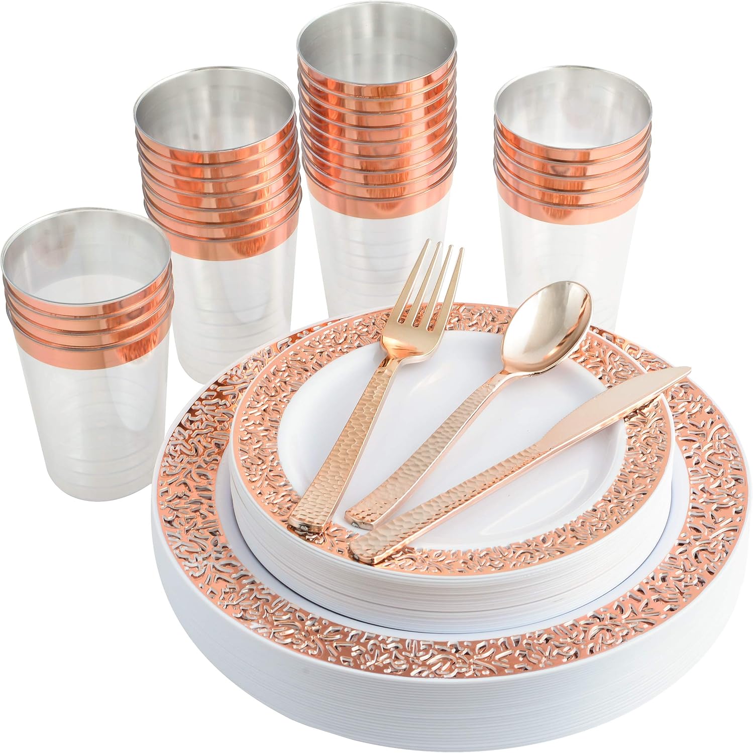 150 Piece Rose Gold Plates /& Plastic Silverware Disposable dinnerware