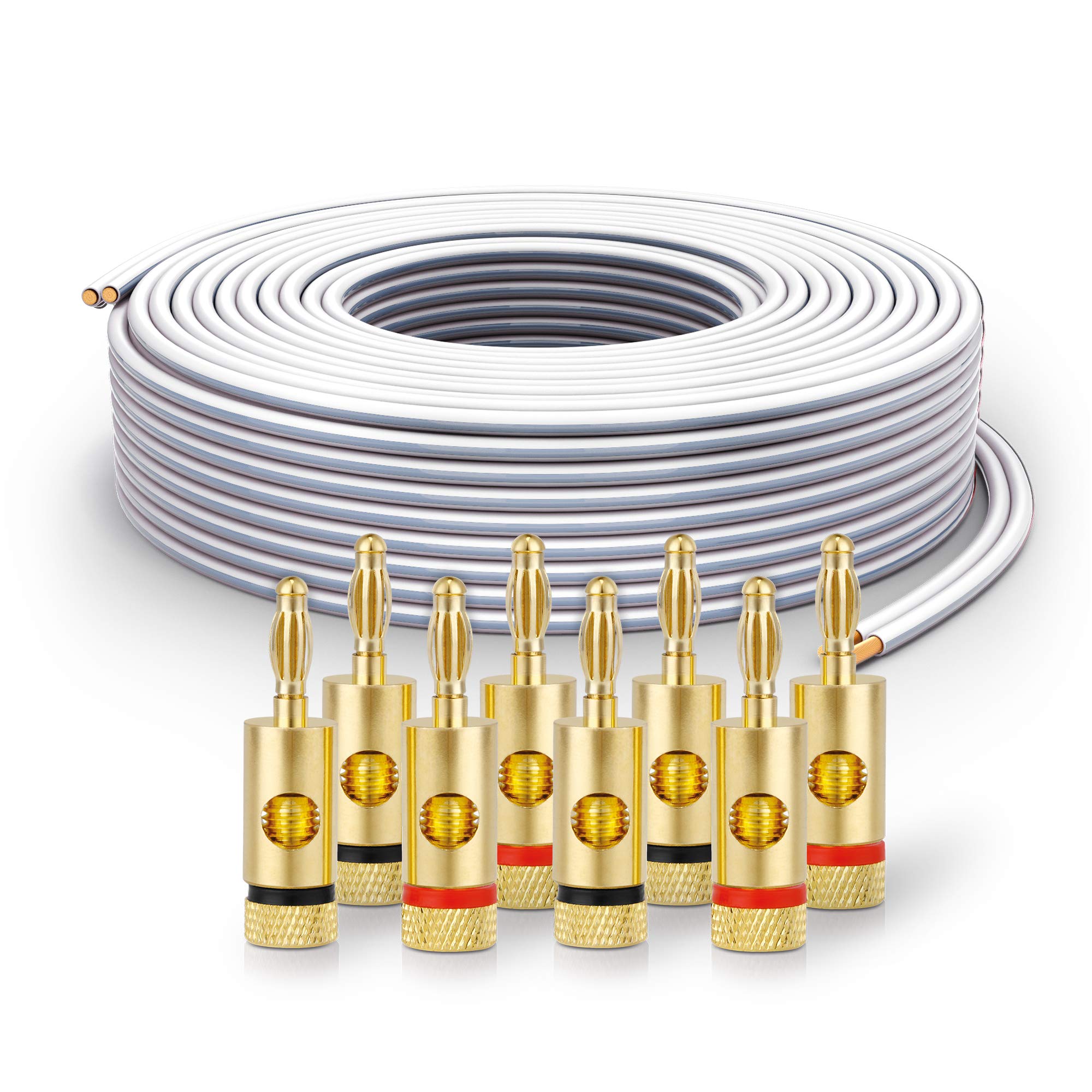 PureLink Speaker Cable OFC 2 x 2.50 mm² (0.20 mm) 20.0 m White Set of 8 Banana Plugs