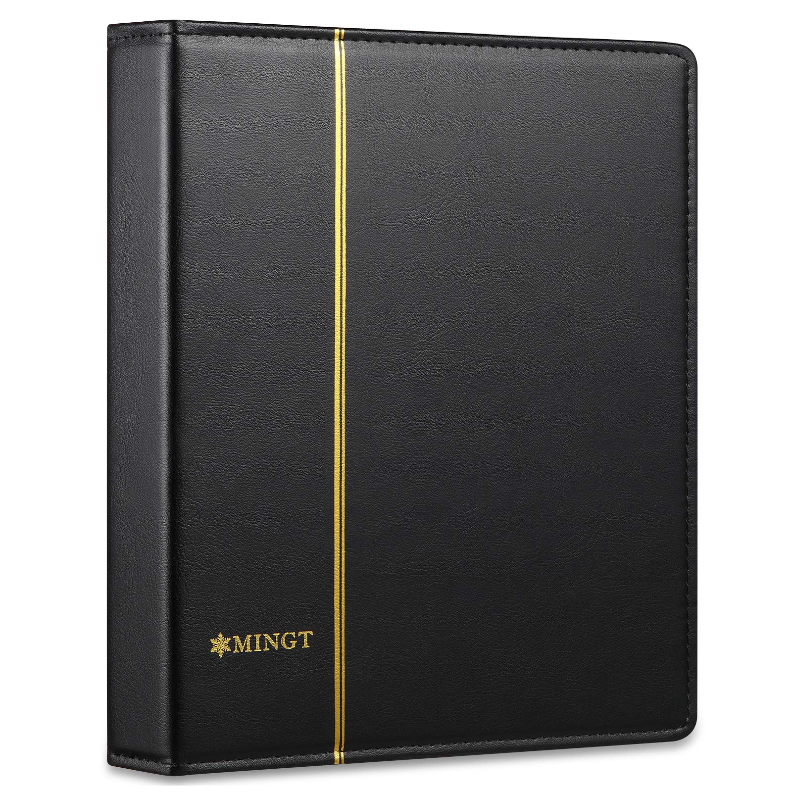 Empty Premium PU Classic Binder, 4 Ring Binder Albums Stockbook for Stamps, Documents, Coins, Bank Notes(Black)