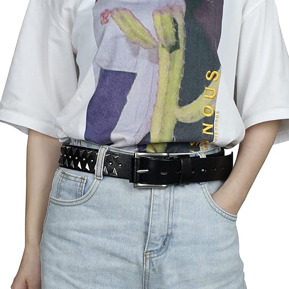 Amazon Fioretto 高級品 スタッズベルト レザー 革 メンズ バイカー系 パンク バックル カジュアル ロック おしゃれ 男性 紳士 男女兼用 ブラック ブランド プレゼント ギフトにもお勧め 黒 ベルト 通販