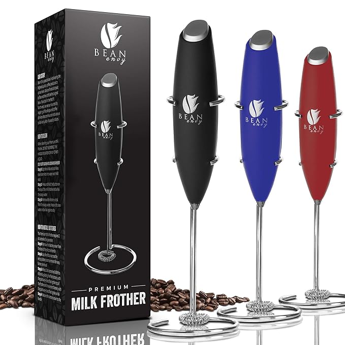 Bean Envy Milk Frother Handheld - Perfect For The Best Latte - Whip Foamer - Includes Stainless Steel Stand - Black best drink stirrer