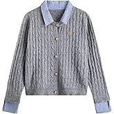 SHENHE Women's Plus Size Cable Knit Button Up Sweater Cardigan Collared Preppy Sweater