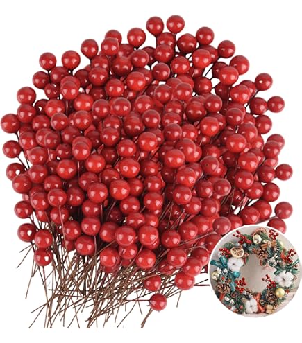 Tuxiaobu Lot de 300 baies de houx artificielles - Mini baies artificielles sur fil - 8 mm - Pour décoration de sapin de Noël, couronne, guirlande, décoration de vacances, loisirs créatifs, doré/blanc Tuxiaobu Lot de 300 baies de houx artificielles - Mini baies artificielles sur fil - 8 mm - Pour décoration de sapin de Noël, couronne, guirlande, décoration de vacances, loisirs créatifs, doré/blanc