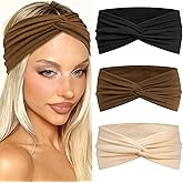 ZUYASEZ 3 Pack Boho Headbands for Women Short Twist Hair Bands Stretchy Non Slip Cross Head Bandana Workout Hair Scarf Accessories