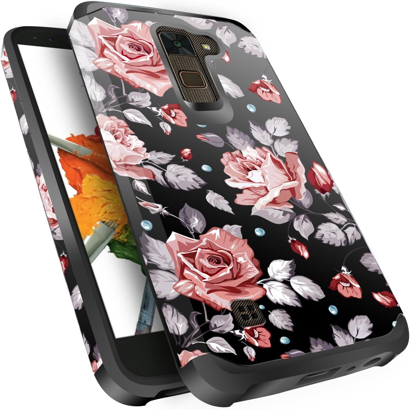 LG Stylo 2 Plus Case, LG Stylus 2 Plus Case, Miss Arts Slim Anti-Scratch Dual Layer Hybrid Sturdy Armor Protective Cover Case for LG Stylo 2 Plus/LG Stylus 2 Plus/K530/MS550 -Rose Gold Flower