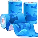 3 Pack Kinesiology Tape - Professional, Waterproof & Latex-Free Athletic Tape for Muscle & Joint Support on Knee, Ankle, Shoulder, Wrist During Sports, Swimming & Training - Blue Camo 4in x 5.5yd