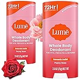 Lume Whole Body Deodorant - Smooth Solid Stick - 72 Hour Odor Control - Aluminum Free, Baking Soda Free and Skin Safe - 2.6 Ounce (Pack of 2) (Peony Rose)