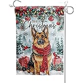 Christmas German Shepherd Garden Flag 12x18 Inch, Xmas Holiday Cute Dog Outside Vertical Banner Lawn Flag Double Sided for Home Party Winter Seasonal Outdoor Yard Decoration