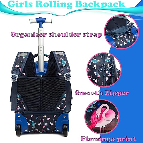 Egchescebo Kids Rolling Backpack For Girls - Unicorn Design, 17 Inch With Lunchbox & Pencil Case, Purple