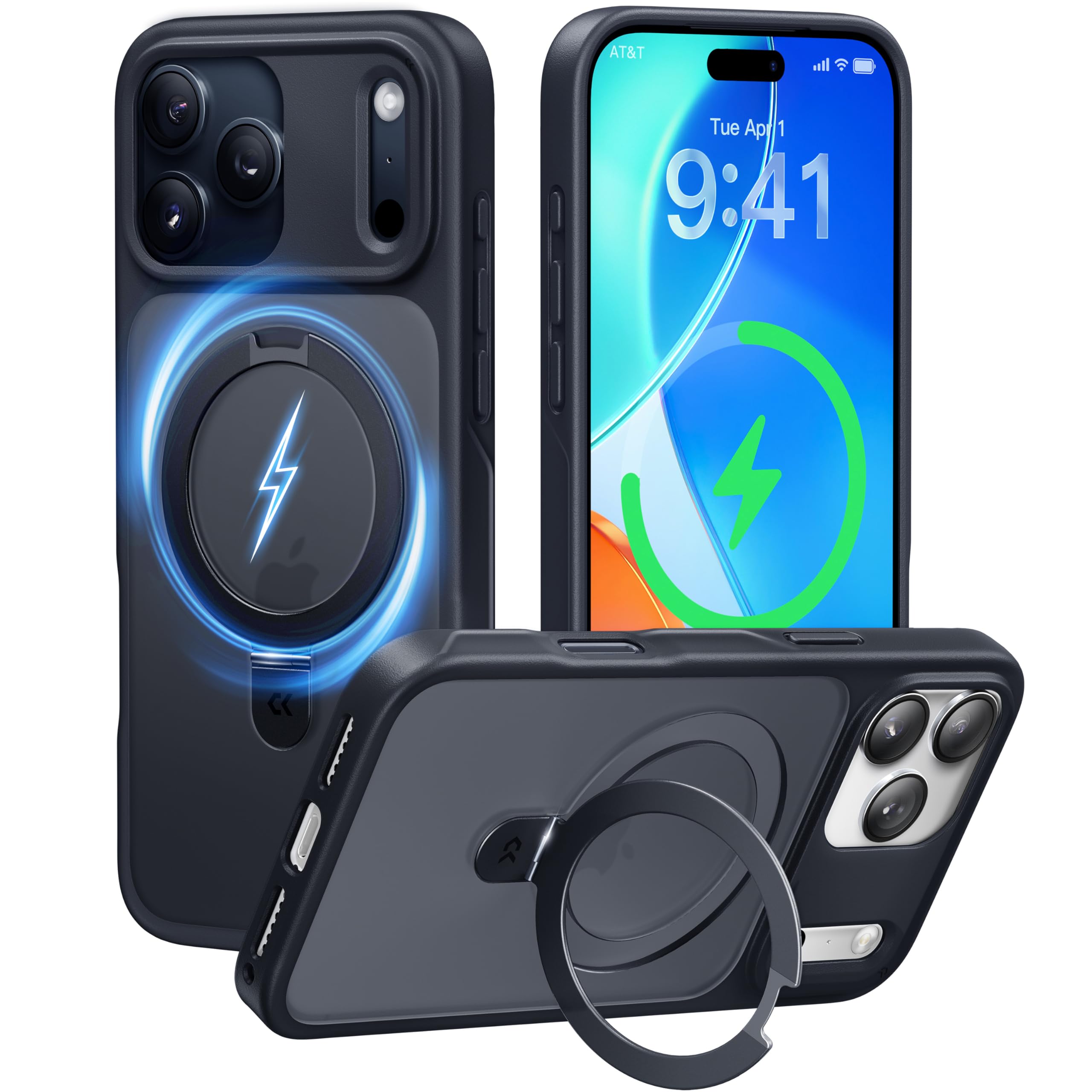 Photo 1 of CASEKOO for iPhone 17 Pro Case with Magnetic Ring Stand [Camera Protection][Military Drop Protection][Fit for MagSafe] Translucent Matte Slim Phone Cover for iPhone 17 Pro Case 6.3", Black
