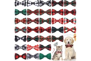Sweetude 30 Fall Plaid Dog Collar Bow Ties Bulk Autumn Dog Bowtie Thanksgiving Puppy Accessories Bows Detachable Collar Charms for Small Medium Large Dogs Cat(Bright Style)