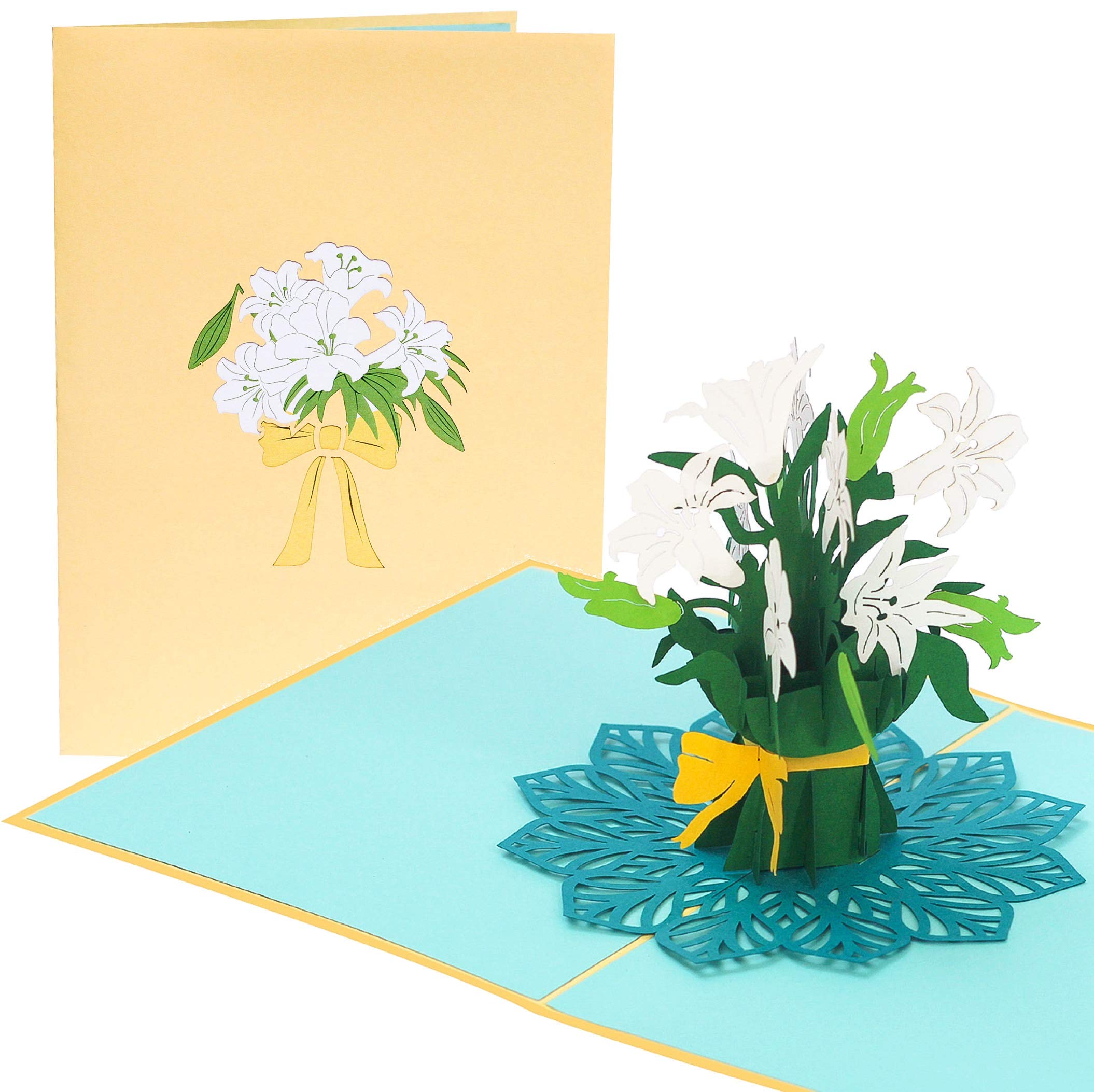 PopLife® White Lily Bouquet 3D Pop Up Mother’s Day Card - Easter Lilies, Thank You, Congratulations, Sympathy - for Sister, Daughter, Wife, Mom, Grandma, Girlfriend, Friend