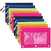 DoDoMagxanadu Binder Pencil Pouches, Pencil Pouch for 3 Ring Binder, Clear Window Zipper Pencil Case Bluk 10 Pack 5 Colors for Office School College Supplies