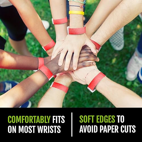 500 WristCo Neon Red Tyvek Wristbands for Events Tamper-Proof
