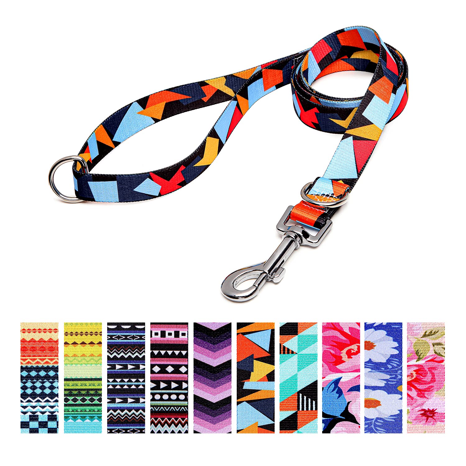 Suredoo Soft Nylon Dog Lead Leash with Colorful Patterns, Comfortable Strong Dog Training Walking Lead Leashes with 2 D-ring for Small Medium Large Dogs, 1.2m × 2.0cm (Color Block) — image 1