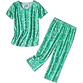 PNAEONG Women’s Pajama Set - Sleepwear Tops with Capri Pants Casual and Fun Prints Pajama Sets SY215-Purple-XL