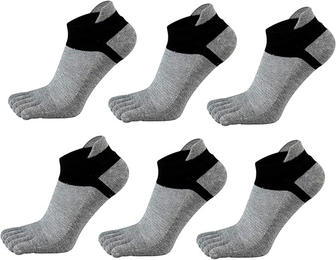 Men's Toe Socks No Show Low Cut Cotton Wicking Athletic 5 Finger 6 Pack
