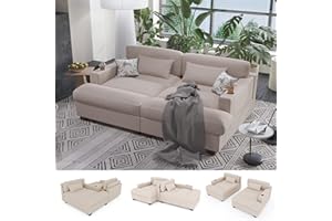 Ribilake Cozy Oversized Double Chaise Lounge Chair Indoor with Dual Cup Holders, 84 Inch Fluffy Comfy Oversized Loveseat Couch, Plush Corduroy Sleeper Sofa Bed for Living Room, Bedroom, Beige