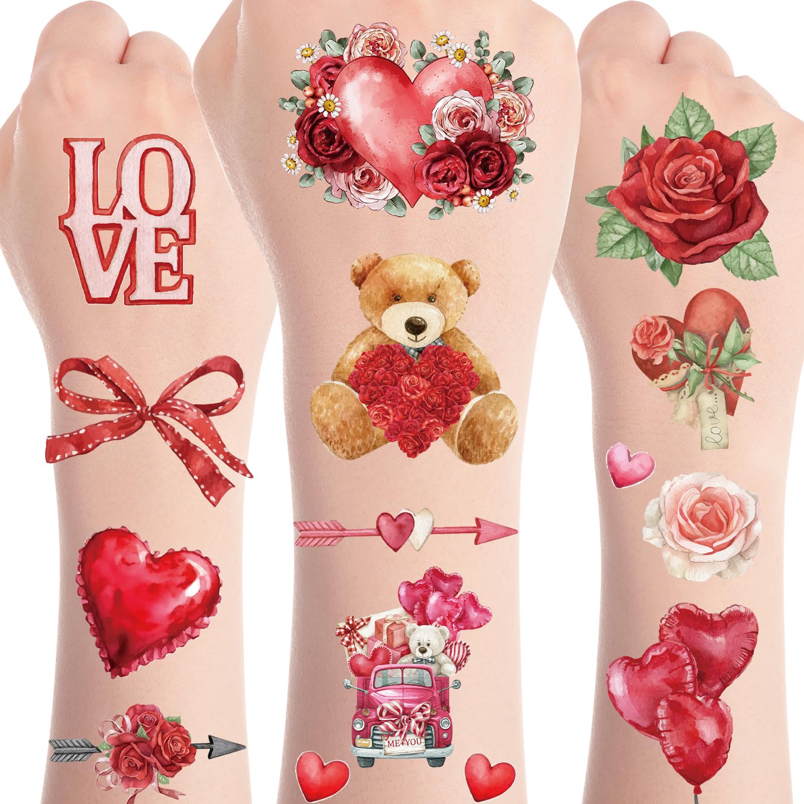 Photo 1 of Papiailove Festival Temporary Tattoos Stickers - 8 Sheets Festival Galentines Tattoo Stickers for Adult Women Boys Girls, Festival Party Favors Supplies, Candy Heart Pink Decorations Sticker