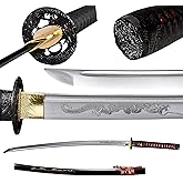 Dejiang Katana Real Samurai Sword, Handmade Japanese Swords Full Tang 1060 1090 T10 Carbon Steel, for Training, Collecting, Dojo, Lovers of Japanese Culture etc.