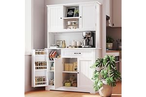 Gizoon Kitchen Hutch with Storage Kitchen Pantry Cabinet with Doors and Shelves Coffee Bar Cabinet with Storage Farmhouse Pantry for Dining Room and Craft Room, White
