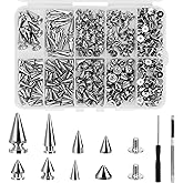Pletpet 354 Pcs Punk Spikes and Studs Kit, 8 Sizes Metal Tree Spikes Studs for Clothing Bags with Screwdriver and Punch