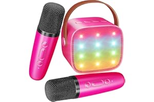 IROO Mini Karaoke Machine for Kids with 2 Wireless Microphones, Portable Karaoke Machine with Bluetooth Microphone, Kids Microphones Toys Birthday Gifts for Girls 4, 5, 6, 7, 8+ Years Old(Hotpink)