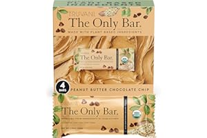 Truvani Plant Based Snack Bars | Peanut Butter Chocolate Chip 4 Pack | 8g Protein | USDA Organic and Vegan | The Only Bar | Dairy, Soy, and Gluten Free | Individually Wrapped