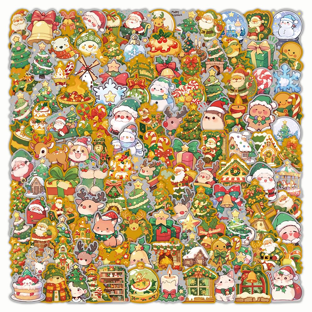 View 1 of **pack of 2**204 Pcs Christmas Stickers Bulk Christmas Cartoon Snowman Santa Claus Sticker for Adults Vinyl Waterproof Non-Repeating Stickes for Water Bottles,Scrapbooking,Decorations Party Favors