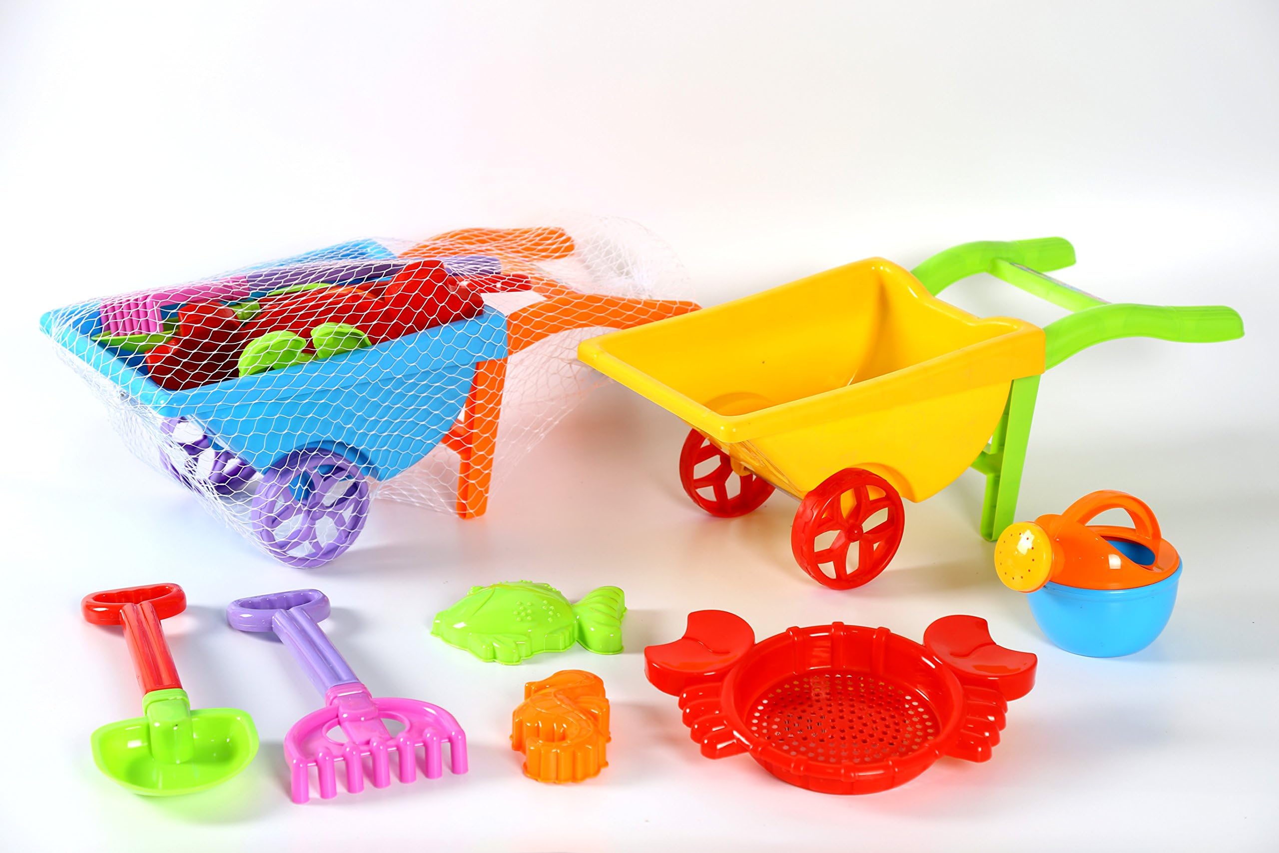 Chimaera Mini Toddler Beach Wheelbarrow Pail Shovel Toy Set for Sand Box or Beach 7-Piece Set (Available in Blue or Yellow)