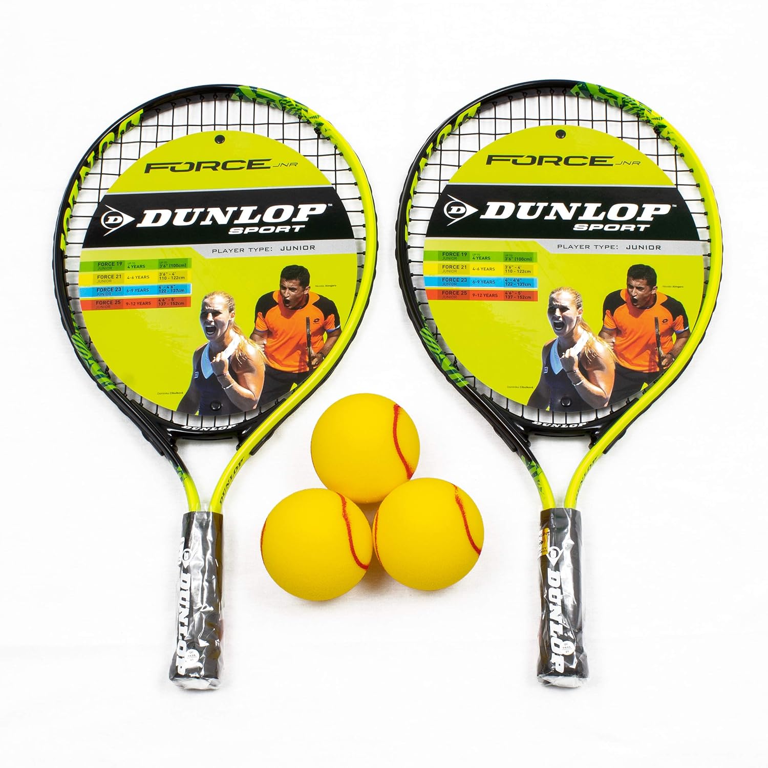 DUNLOP x2 19" Junior Tennis Racket + x3 Foam Tennis Balls Bundle