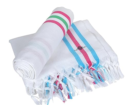 Sathiyas Supreme Turkish Cotton Bath Towel-2pcs Combo (White Stripe)