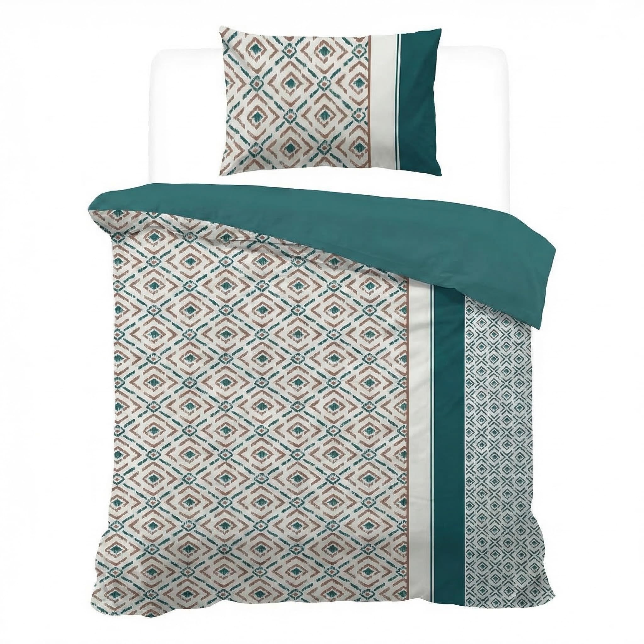 HOMHOMHA Single Bed Duvet Cover Set -Green Bedding Geometric Striped Boho Bedding Set Soft Quilt Cover For Adult -135x200cm And 50x75cm Pillowcase