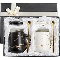 ZENFUN 2 Pack Ceramic Mug Set for Couple, Coffee Mugs with Gift Box, Engagement Wedding Gift 13.5 oz Porcelain Mug Set with L
