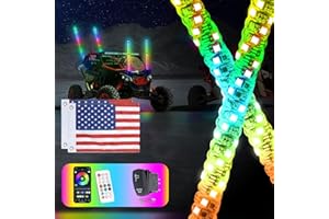 Autmens 2PCS-3FT Whip Lights with Remote Control,Spiral RGB Led Whip Light Chasing Patterns Stop Turn Reverse Lighting Modes Safety Lighted Antenna for UTV/ATV/SXS RZR, Dune Buggy, Truck