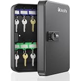 Uniclife 20-Key Steel Key Cabinet, Key Box with Combination Lock, Black | Resettable digital combination lock, wall mount security storage box for home, offices, schools and business use