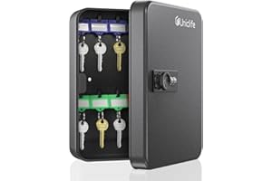 Uniclife 20 Position Key Cabinet with Combination Lock Resettable Black Digital Security Storage Box Steel Key Organizer with Colorful Key Tag Labels Stickers and Hooks