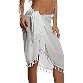Eicolorte Beach Sarong Pareo Womens Semi-Sheer Swimwear Cover Ups Short Skirt with Tassels
