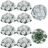 BLOSMON Babys Breath Artificial Flowers: 10 Pcs White Rose Baby Breath Ball Centerpieces for Wedding Table - Fake Silk Kissing Floral Arrangement for Home Party Event Decoration