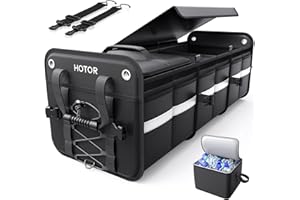 HOTOR Trunk Organizer - 3-Compartment Car Organizer and Storage with Cooler Bag, Foldable Car Storage Organizer for SUV with Handles & Strap for Shopping, Picnic, 33.1" x 13.0" x 11.8", Black