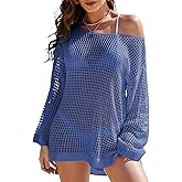Buauty Women's Swimsuit Crochet Cover Up | Bathing Suit Swimwear Short Sleeve Knit Beach Dress Summer Vacation Outfits Blue