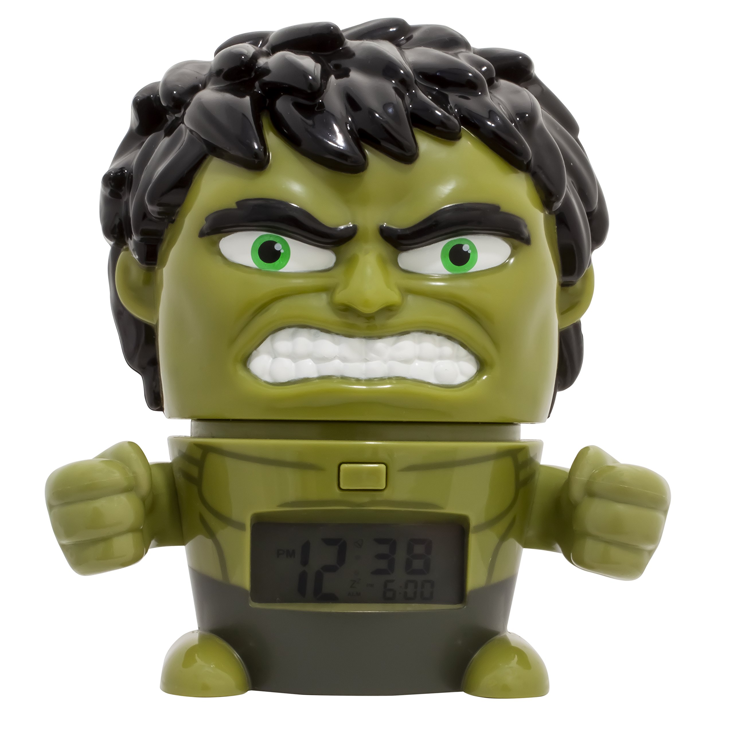 BulbBotz Marvel 2021739 Avengers: Infinity War Hulk Kids Night Light Alarm Clock with Characterised Sound | Green/Black | plastic | 5.5 inches tall | LCD display | boy girl | official