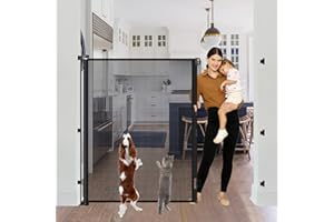 STCOCKIS 60 Inch Tall Retractable Baby Gates Tall Cat Gate for Stairs, 55" Wide Mesh Baby Gate Retractable Pet Gate for Cats, Outdoor Retractable Gate Indoor Tall Dog Gates for Doorways, No Jumping Over, Black